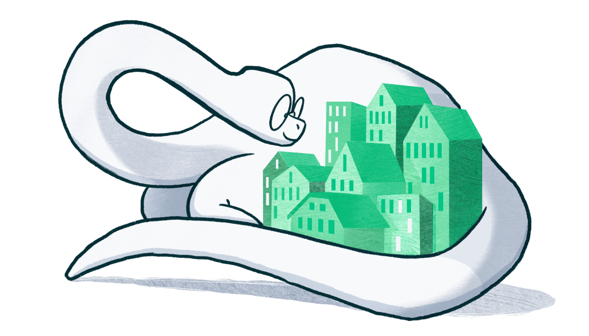 Bronto hugging buildings